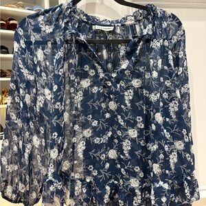 Women’s Ulla Johnson blue floral long sleeve silk shirt size 2